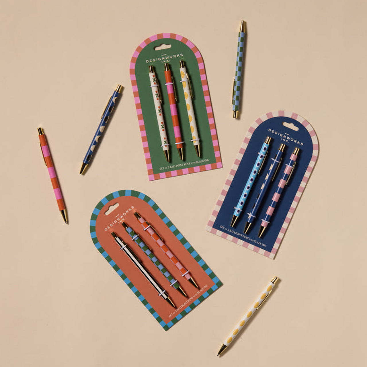 SBP-1010EU - Stripe, Star, Check Set of 3 Pens
