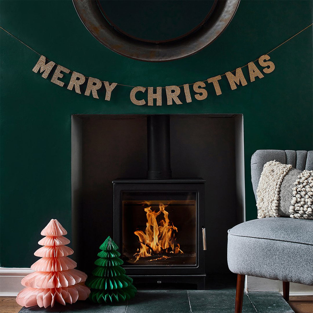 HBHJ100 - Gold Glitter Merry Christmas Wooden Banner
