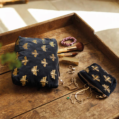 Honey Bee Charcoal Velvet Coin Purse - Whistlefish