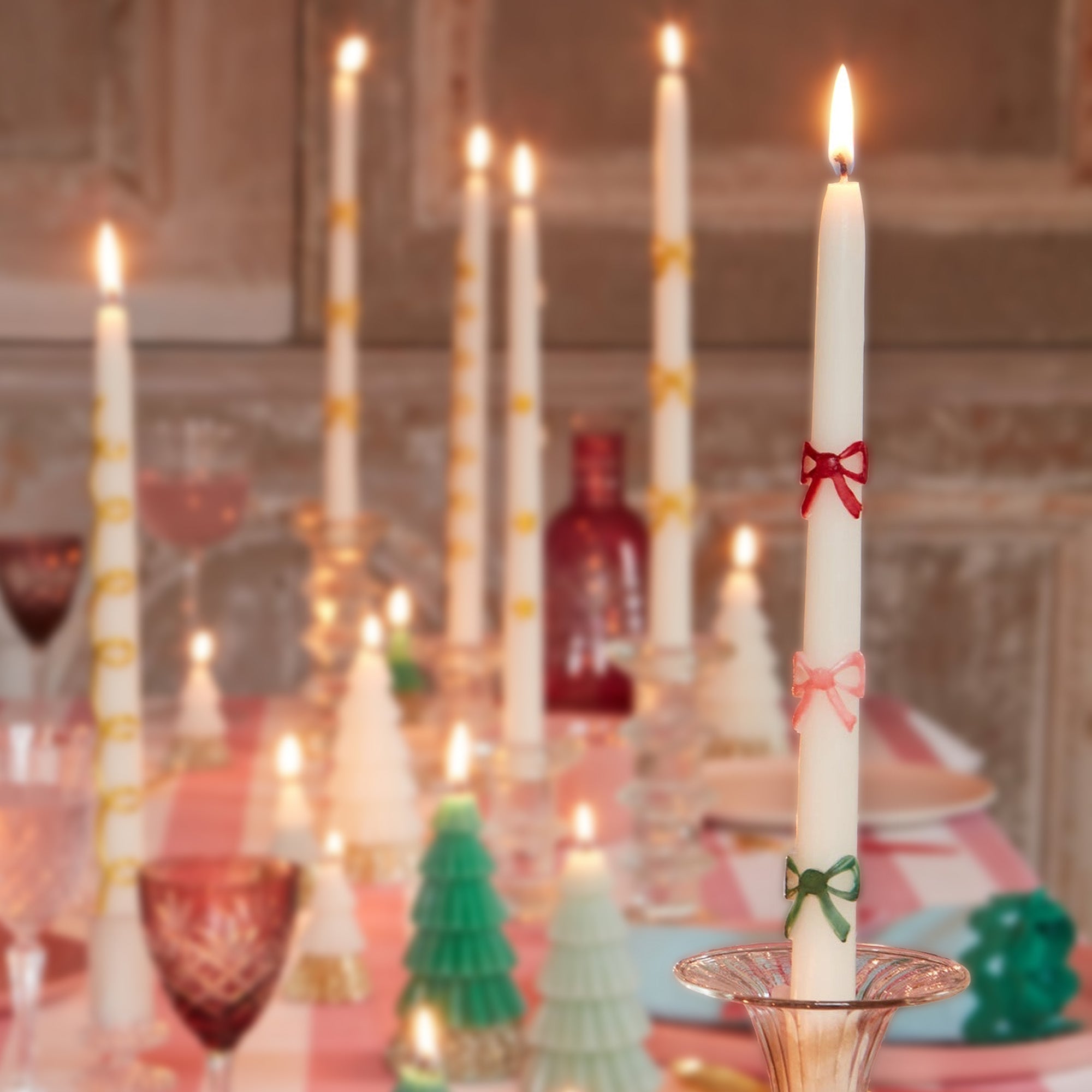 270823 - Multi Colour Bow Taper Candles