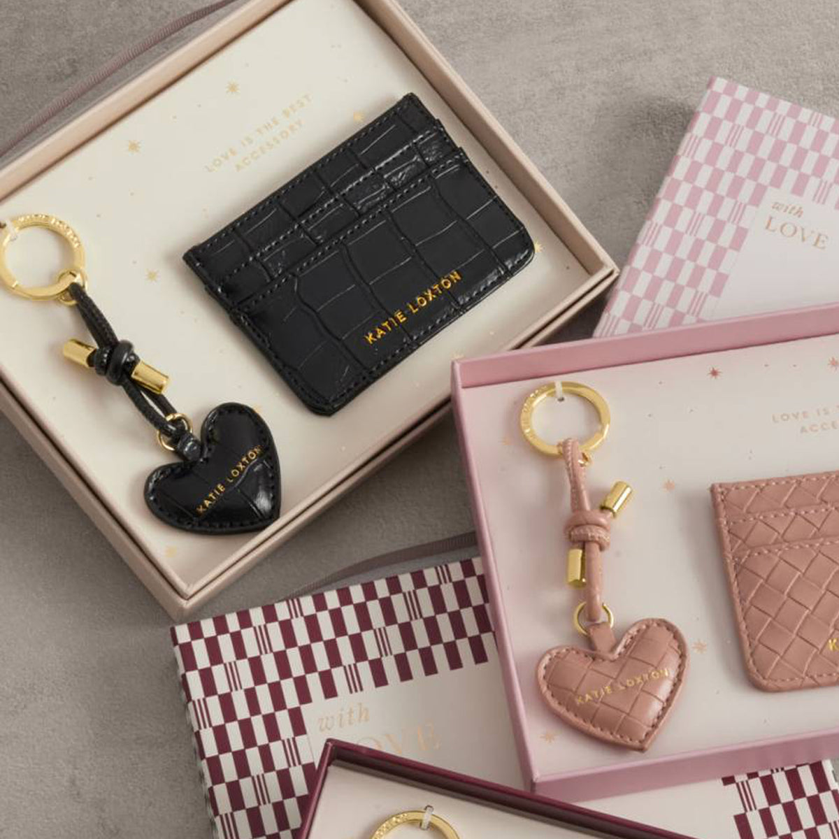 KLB4943 - Black Croc Keyring and Card Holder in Gift Box