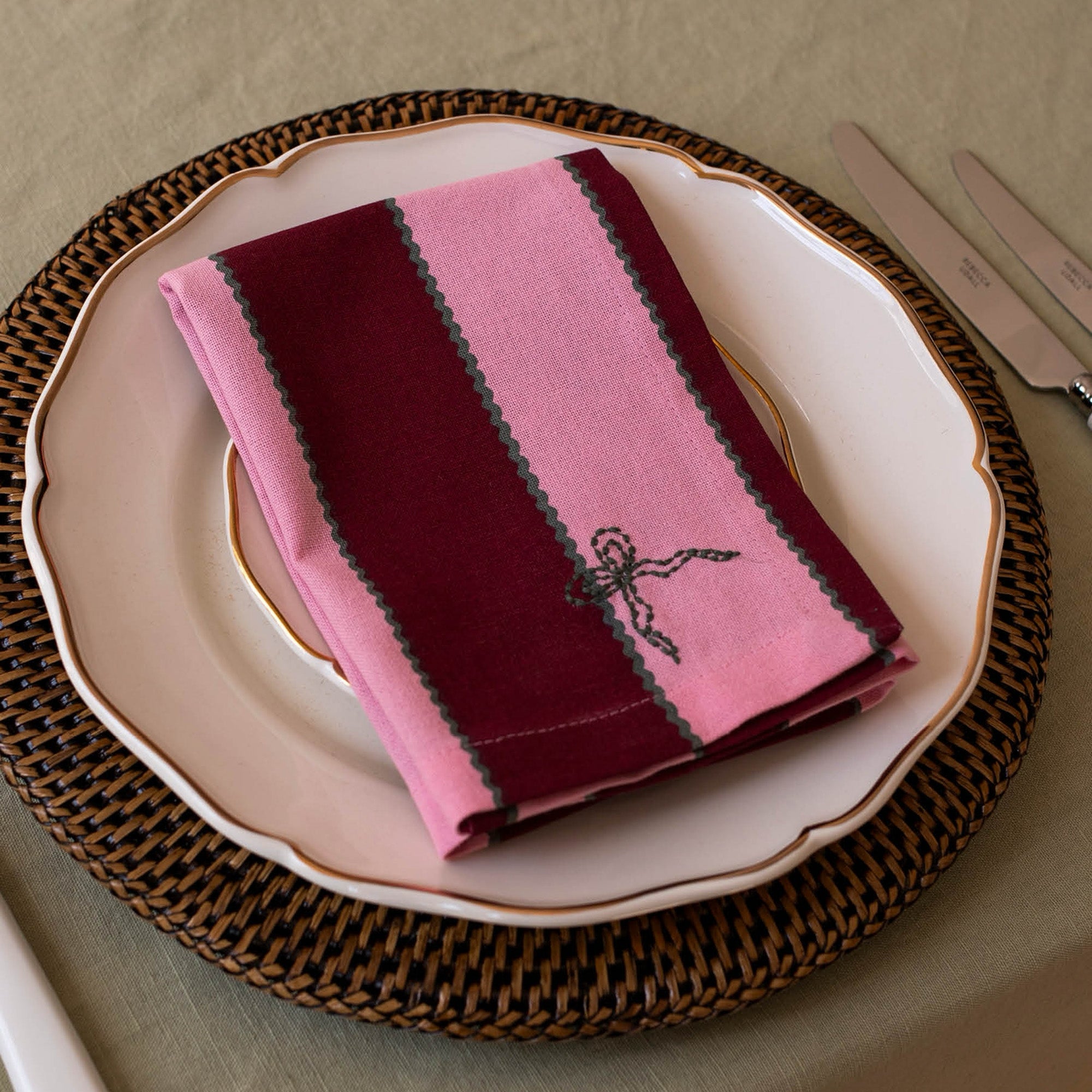 XNABST2 - Burgundy Stripe Printed Napkins Set Of 2