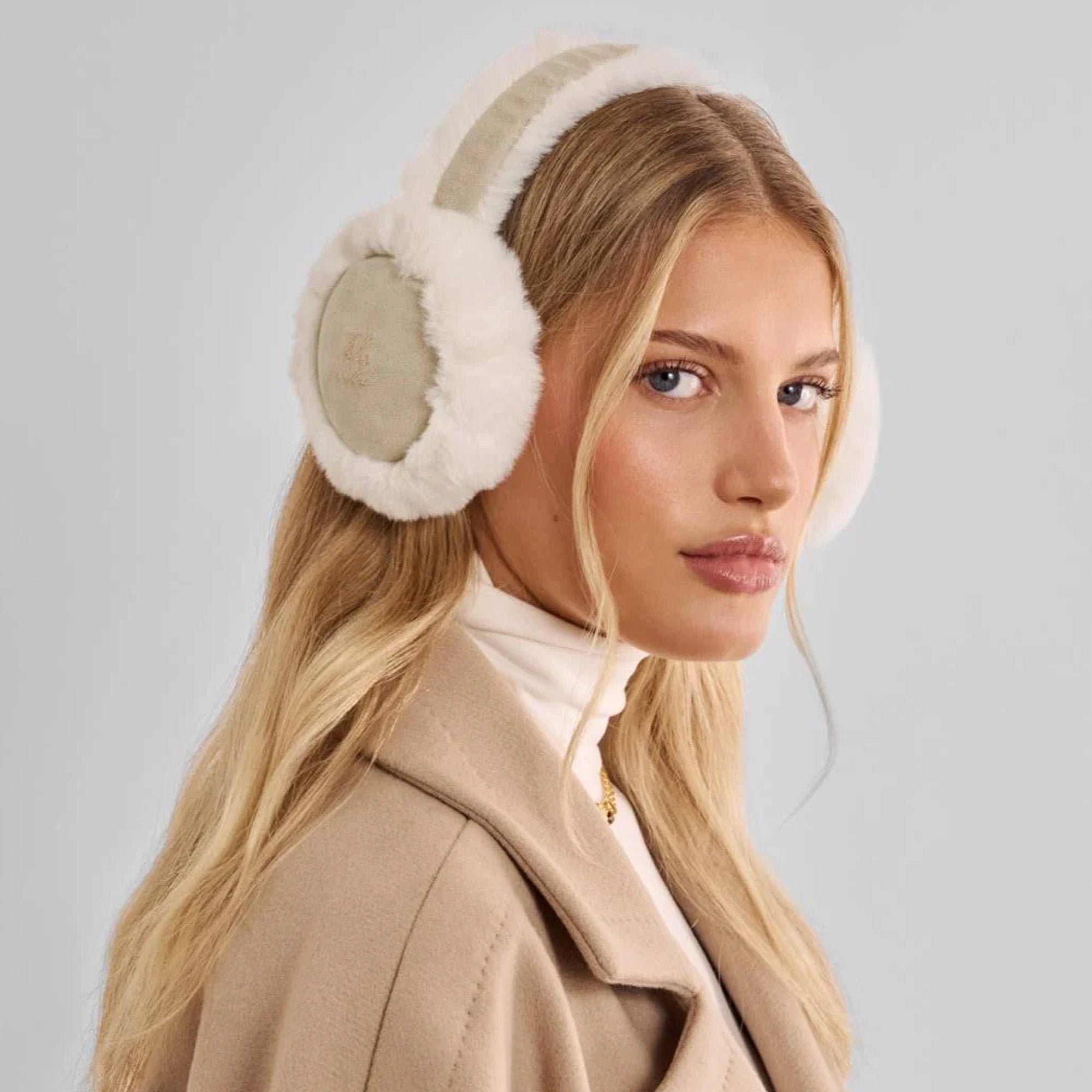 KLS879 - Faux Suede Earmuffs Taupe and Cream