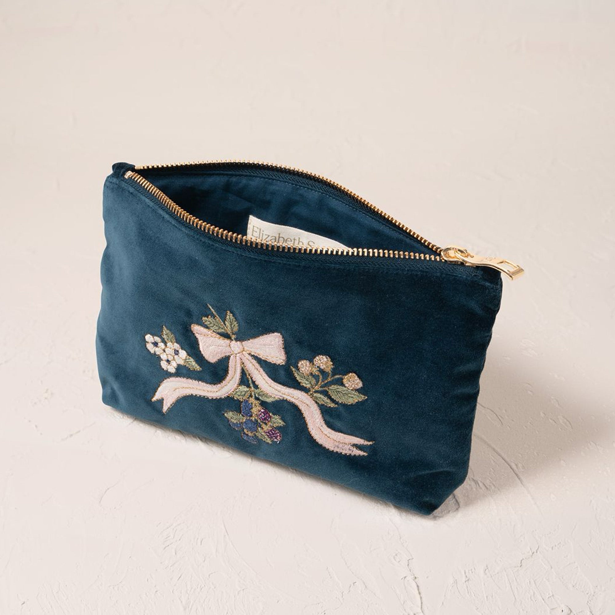 19440 - Berries & Bows Velvet Mini Pouch Ink Blue