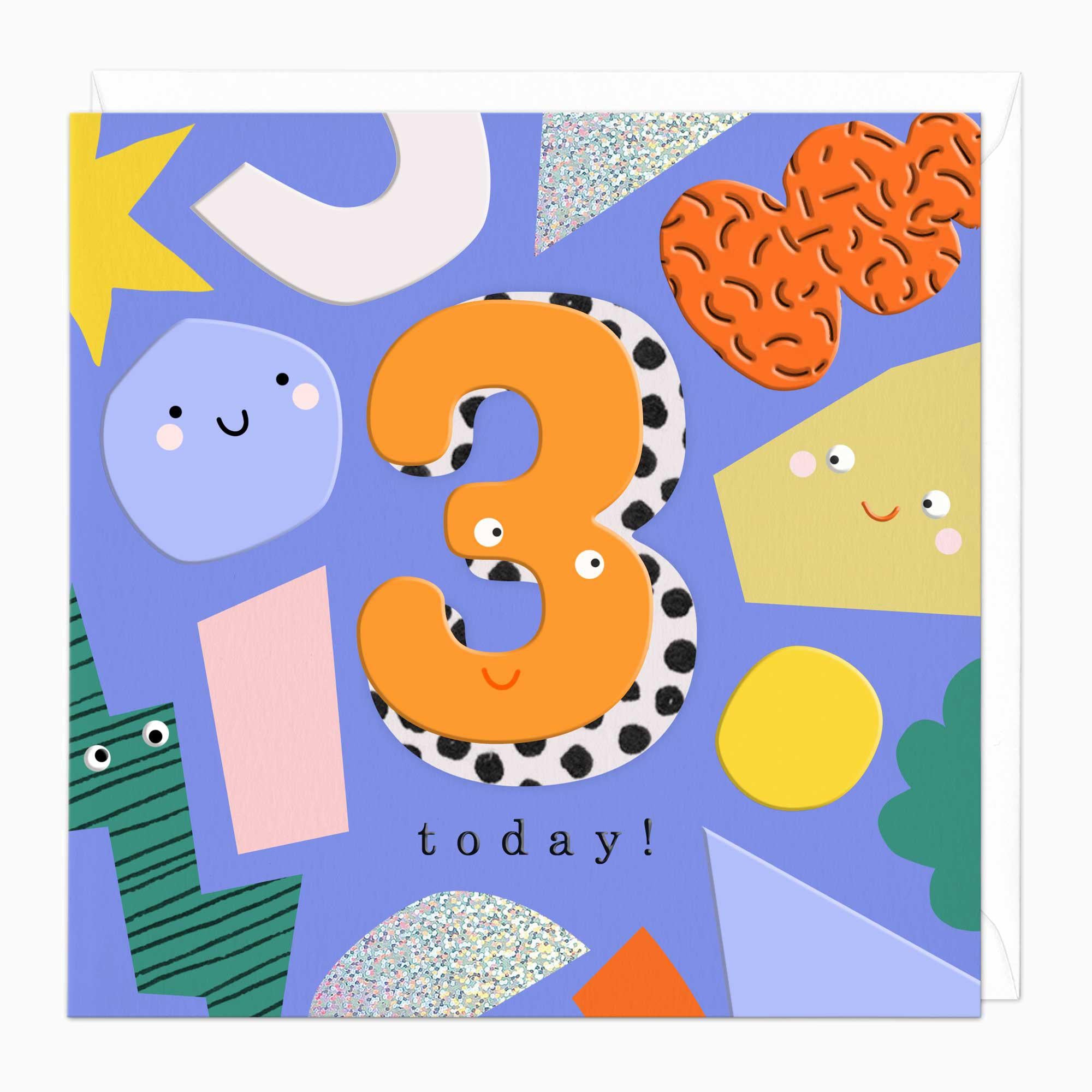 Greeting Card-F339 - 3 Today! Birthday Shapes Card-Whistlefish