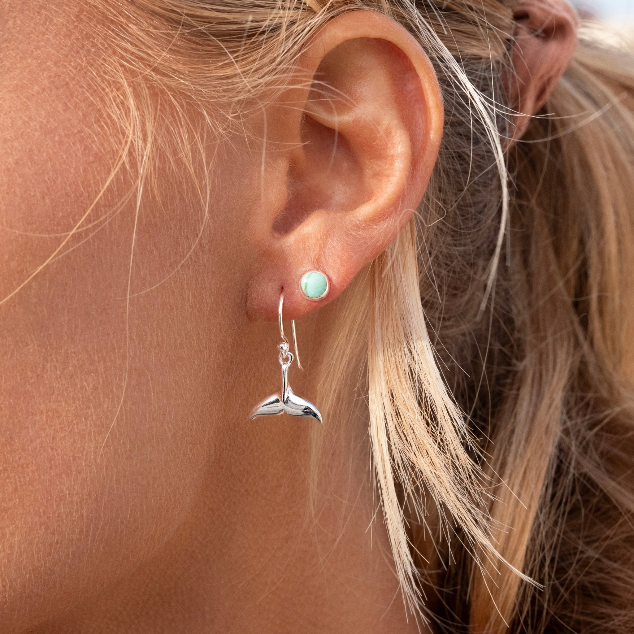 Earrings-3775TQA - Round Turquoise Silver Stud Earrings-Sea Gems