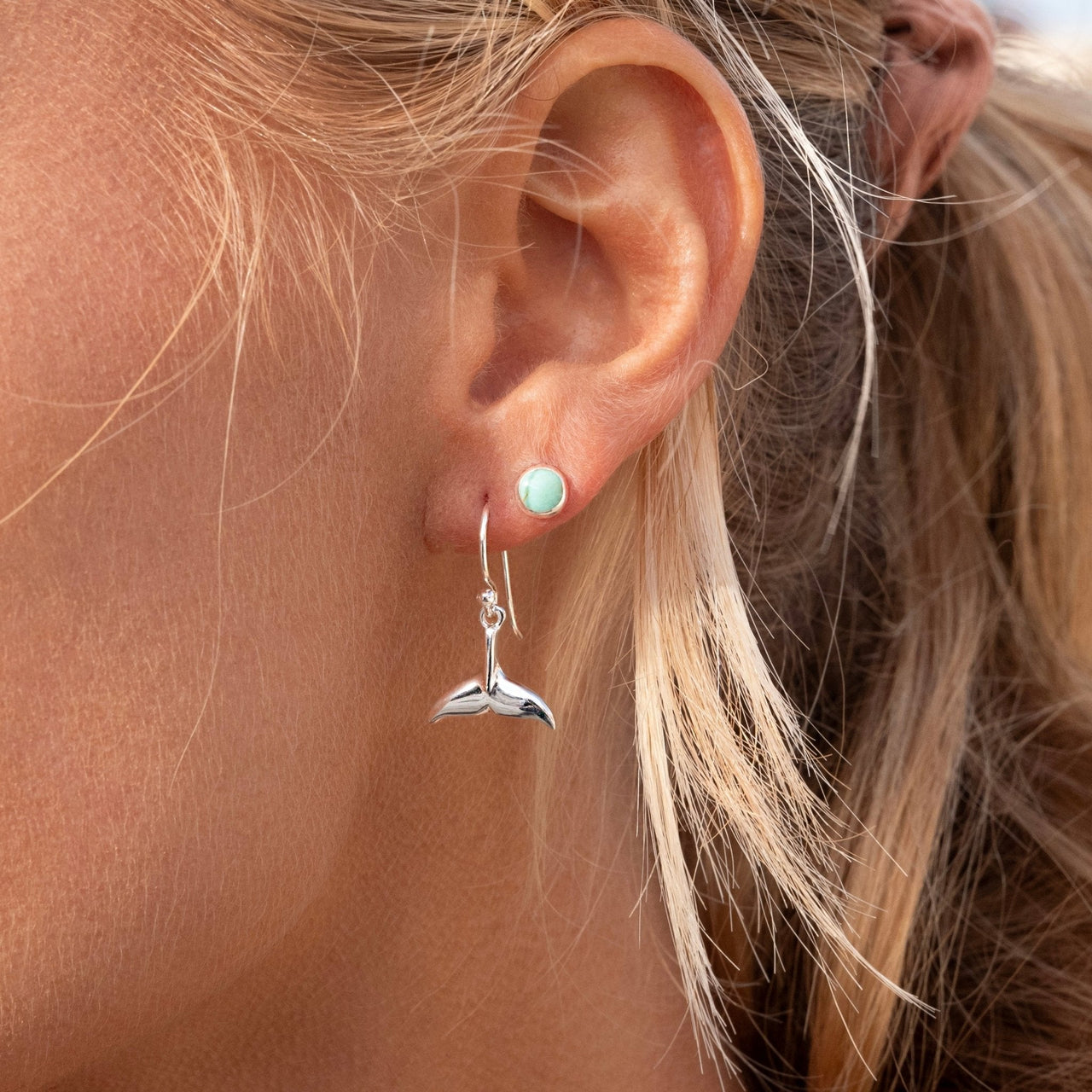 Earrings-3775TQA - Round Turquoise Silver Stud Earrings-Sea Gems