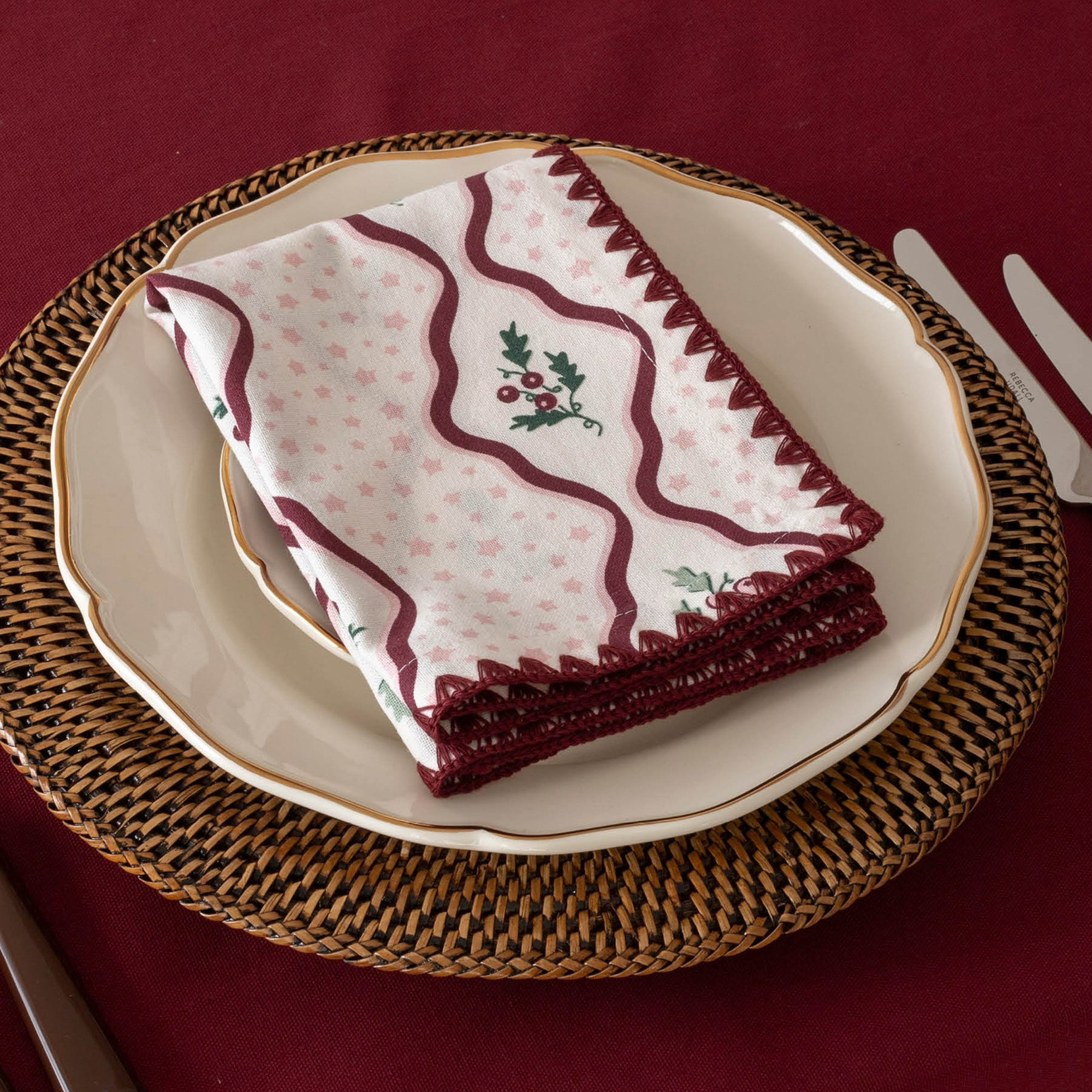 XNABRI2 - Berry Ribbons Printed Napkins Set Of 2