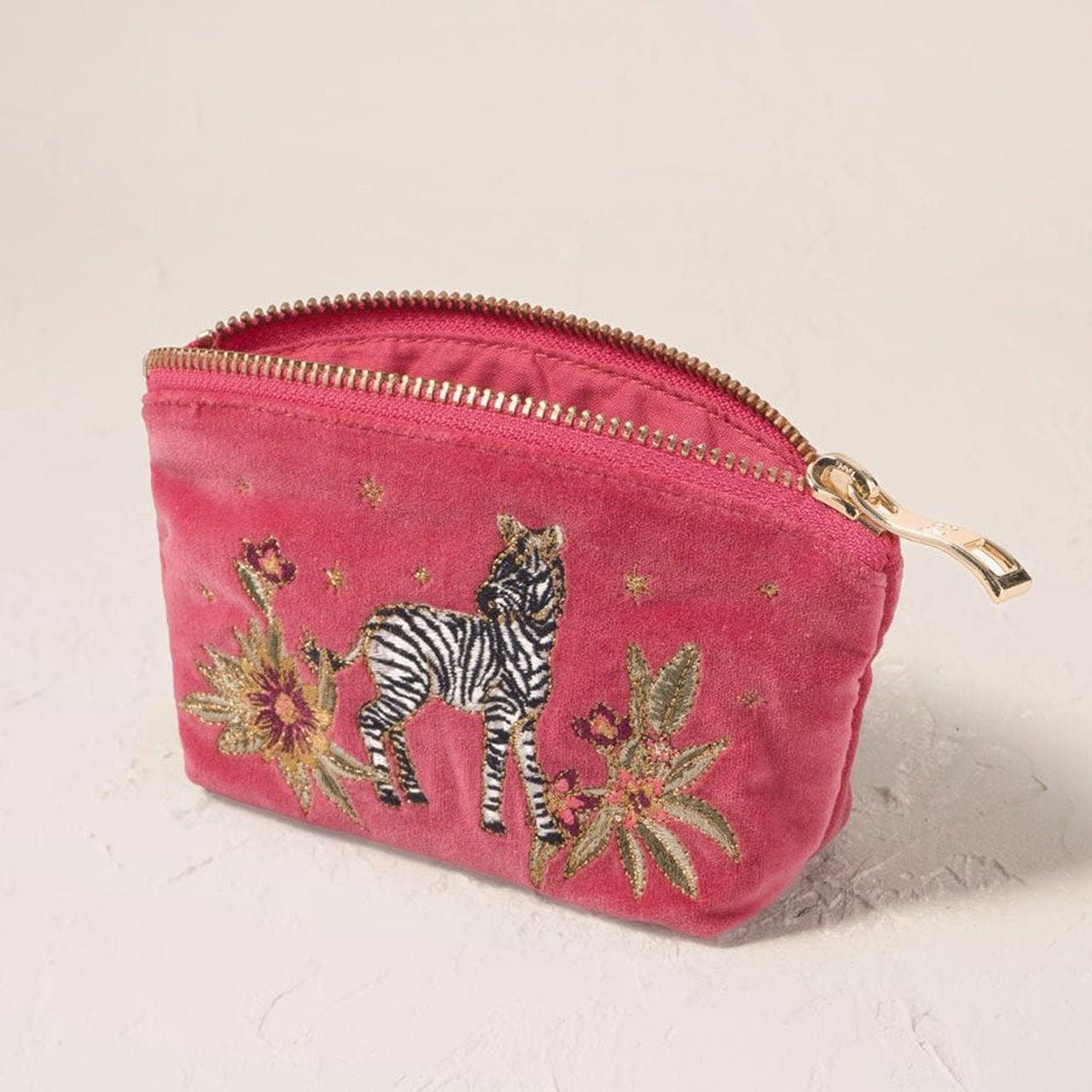 18436 - Botanical Zebra Velvet Coin Purse Peony