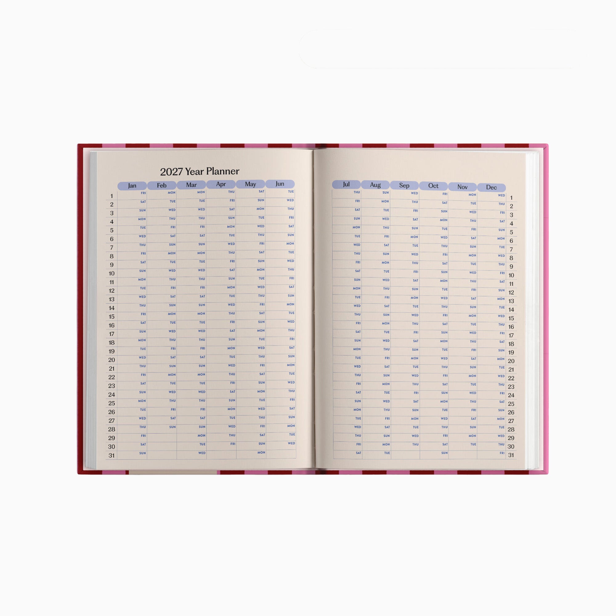 Diary-DIARY-A5-PNR - 2027 Pink & Red Stripe A5 Diary-Good Tuesday