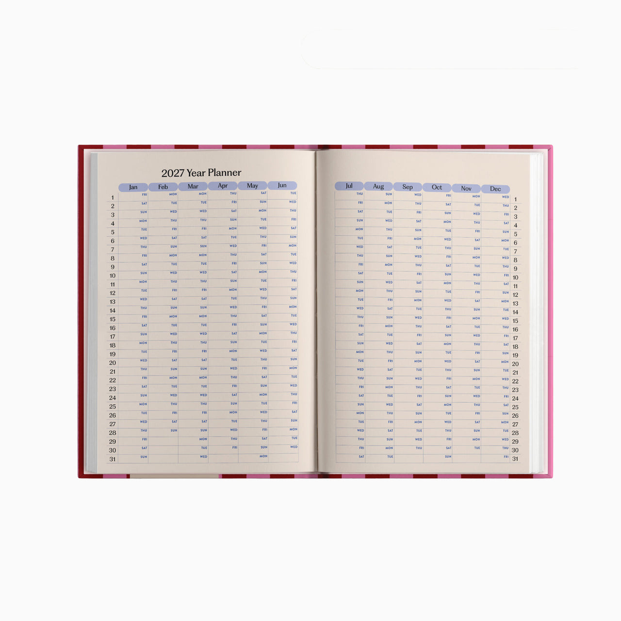 Diary-DIARY-A5-PNR - 2027 Pink & Red Stripe A5 Diary-Good Tuesday