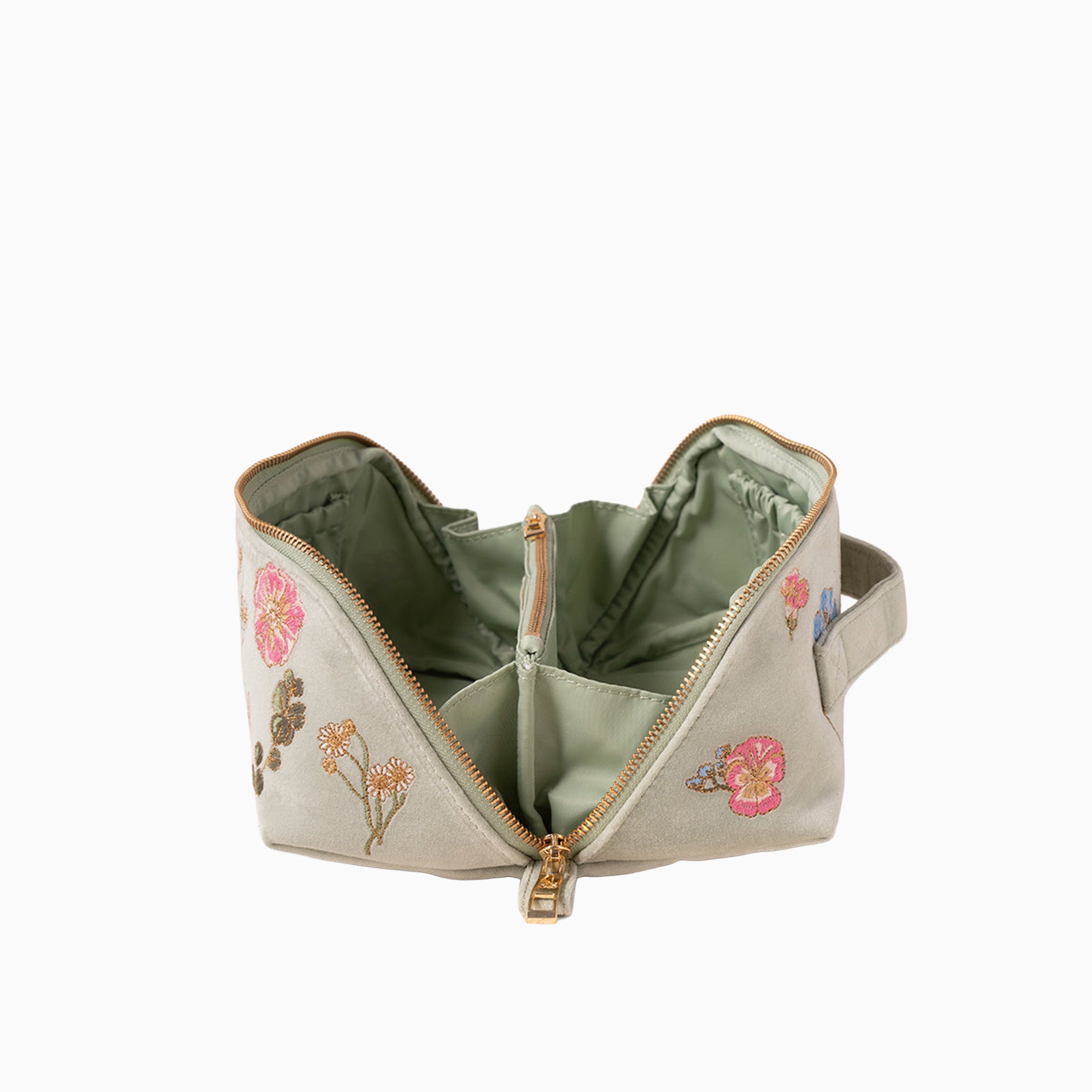 Makeup Bag-97991 - Pressed Flowers Sage Open Flat Makeup Bag-Elizabeth Scarlett