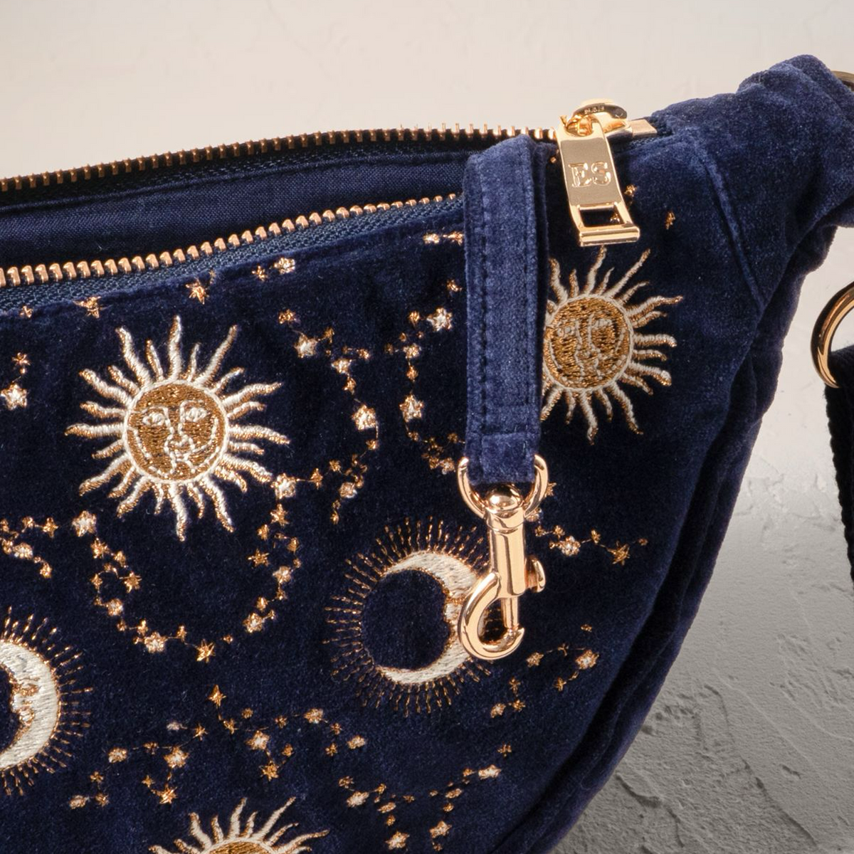 19020 - Celestial Sun & Moon Velvet Crossbody Bag