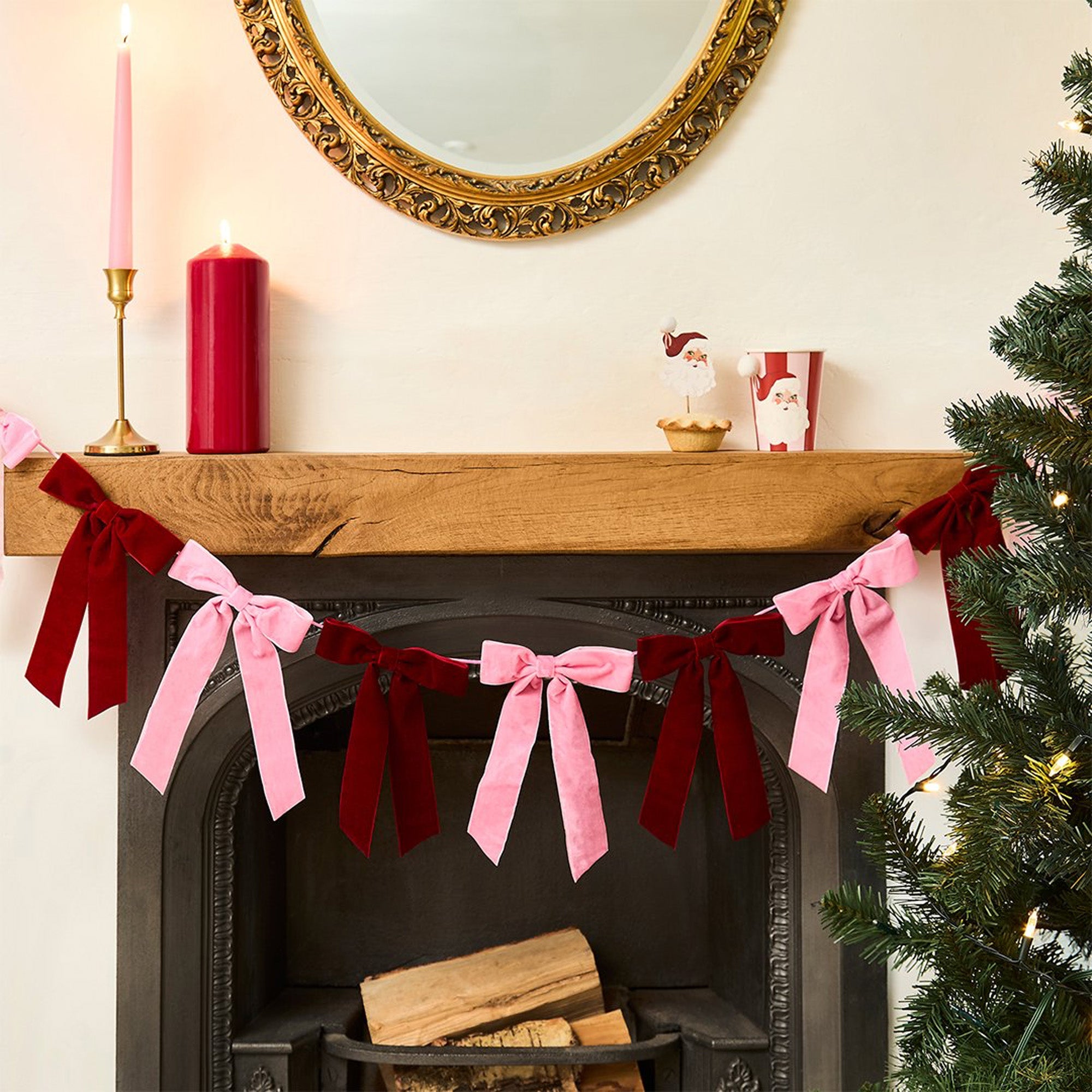 HBSB204 - Pink & Red Velvet Bow Garland