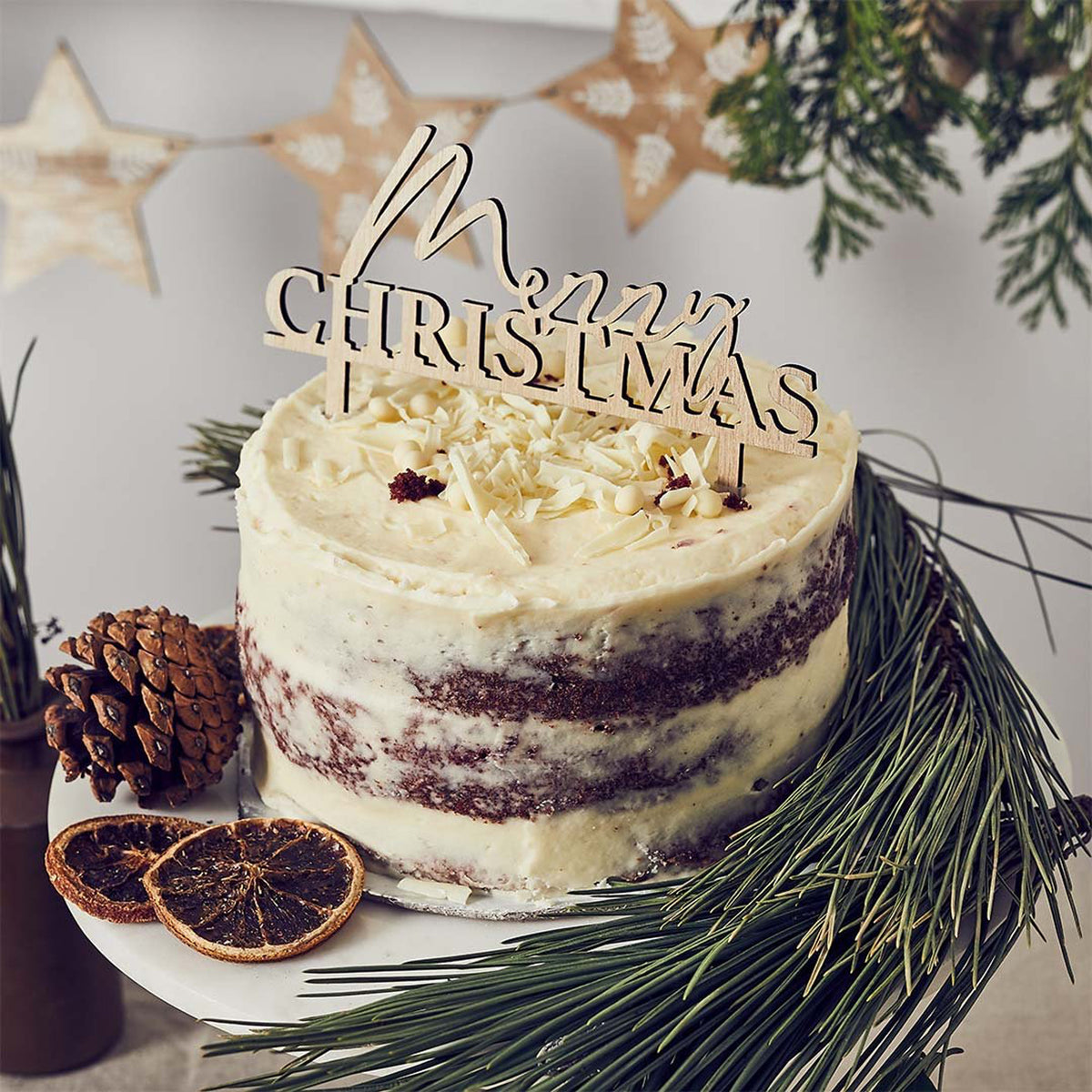 HBFF109 - Merry Christmas Wooden Cake Topper
