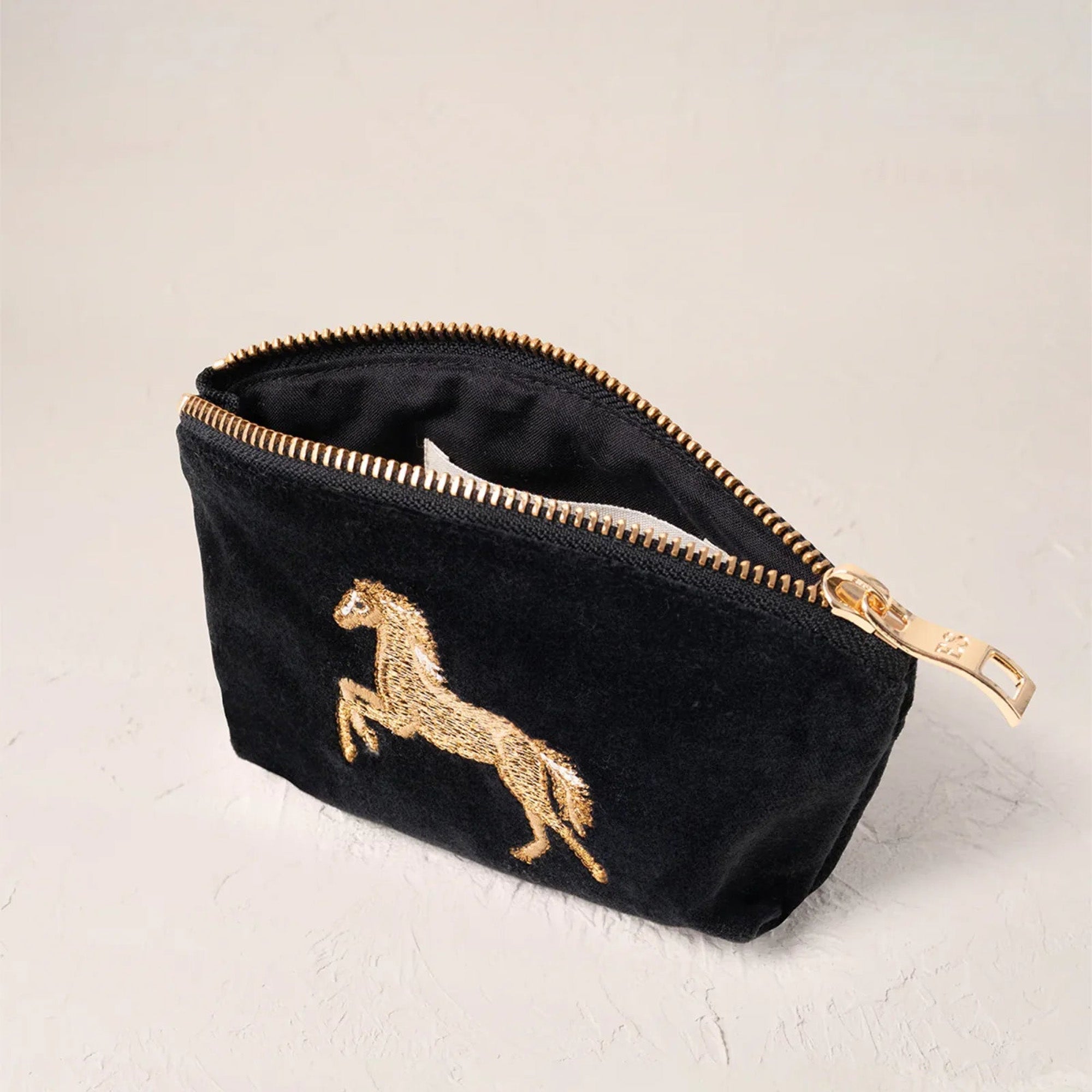 11543 - Wild Horses Velvet Coin Purse Charcoal