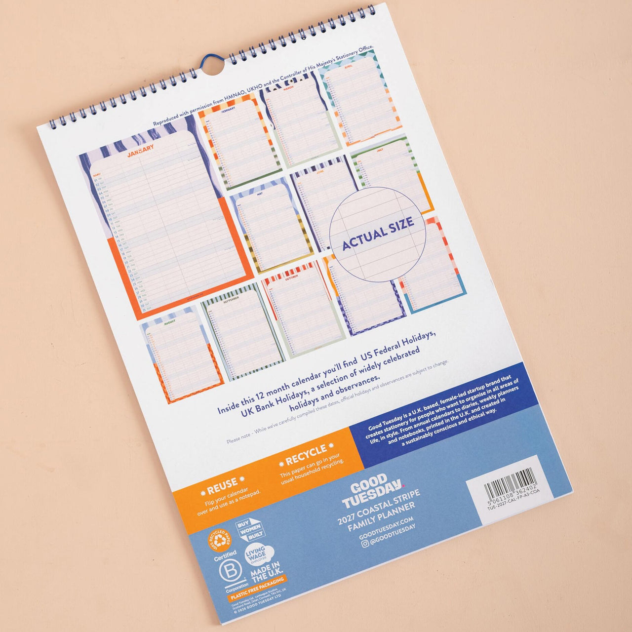 Calendar-CAL-FP-A3-COA - 2027 Costal Stripe Family Calendar-Good Tuesday
