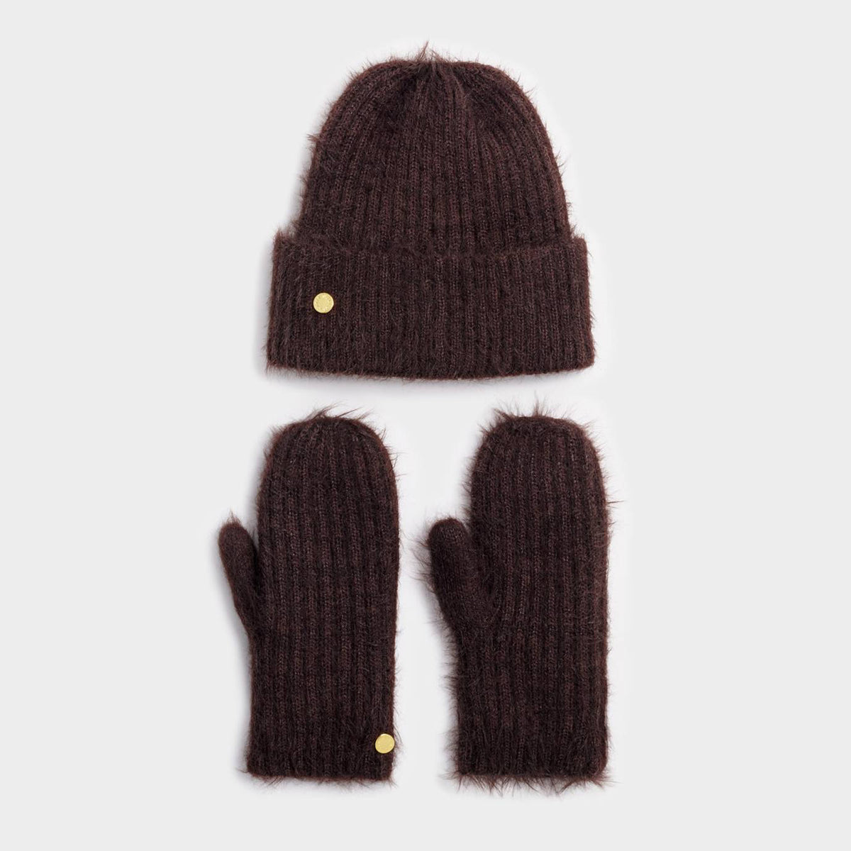 KLS833 - Deep Brown Hat and Mitten Gift Set