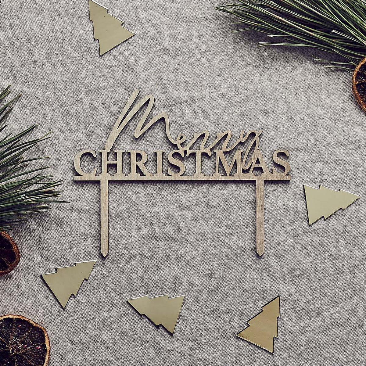 HBFF109 - Merry Christmas Wooden Cake Topper