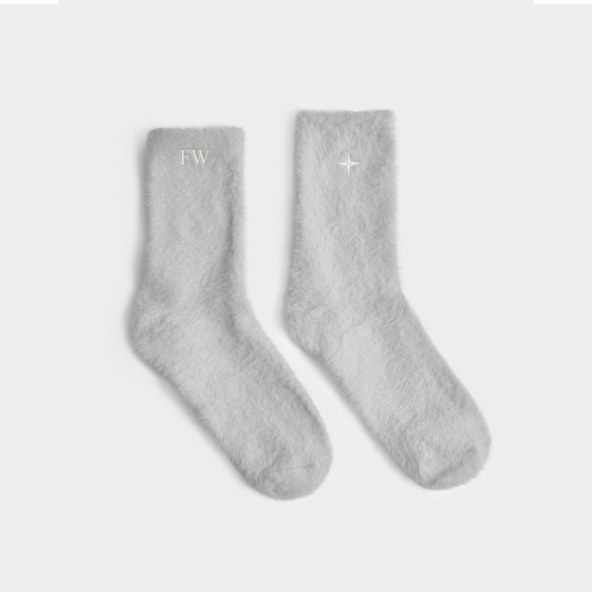 KLS814 - Fluffy Pale Grey Star Socks in Gift Box