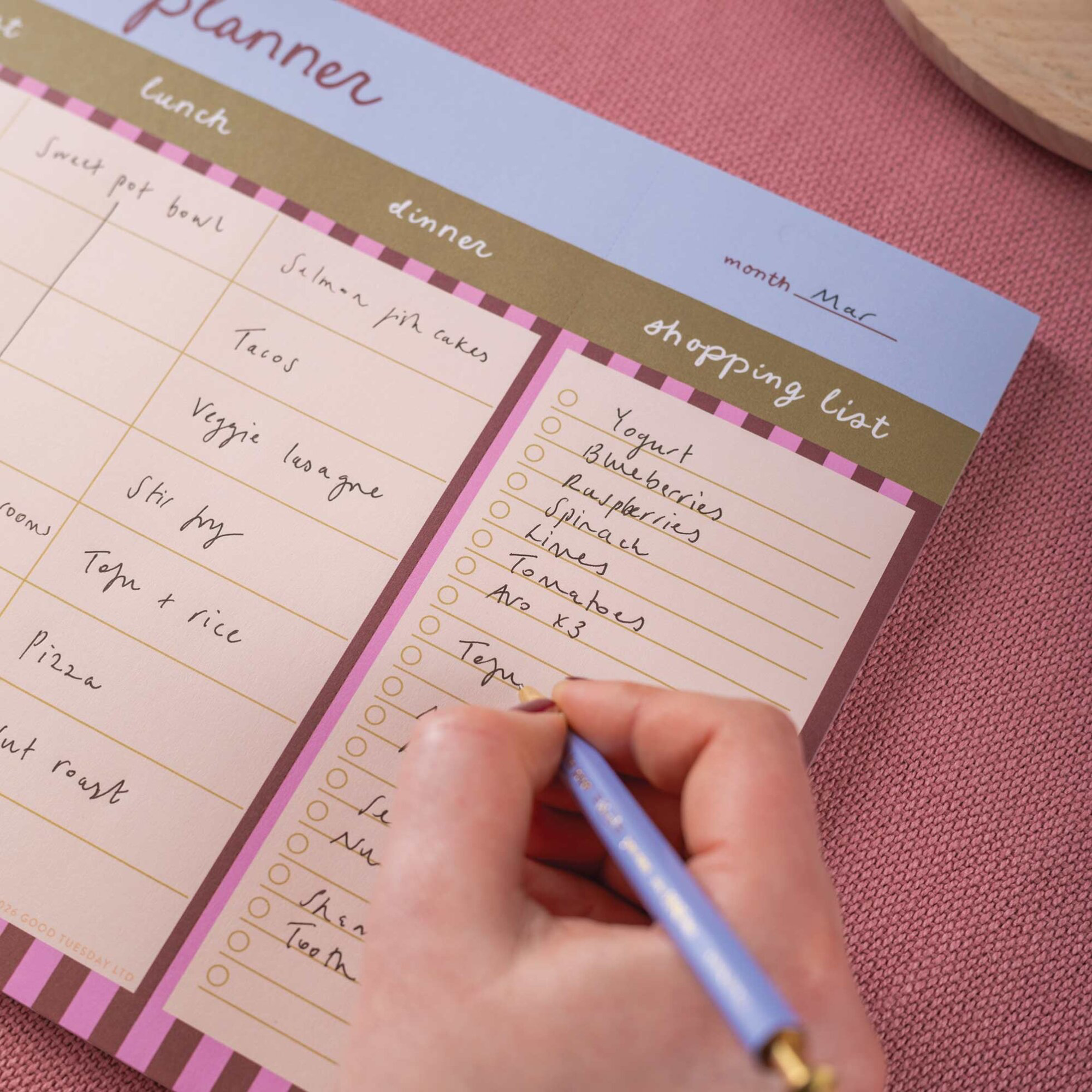 Planner-PAD-MEAL-BRY-A4 - Berry Stripe Weekly Meal Planner-Good Tuesday