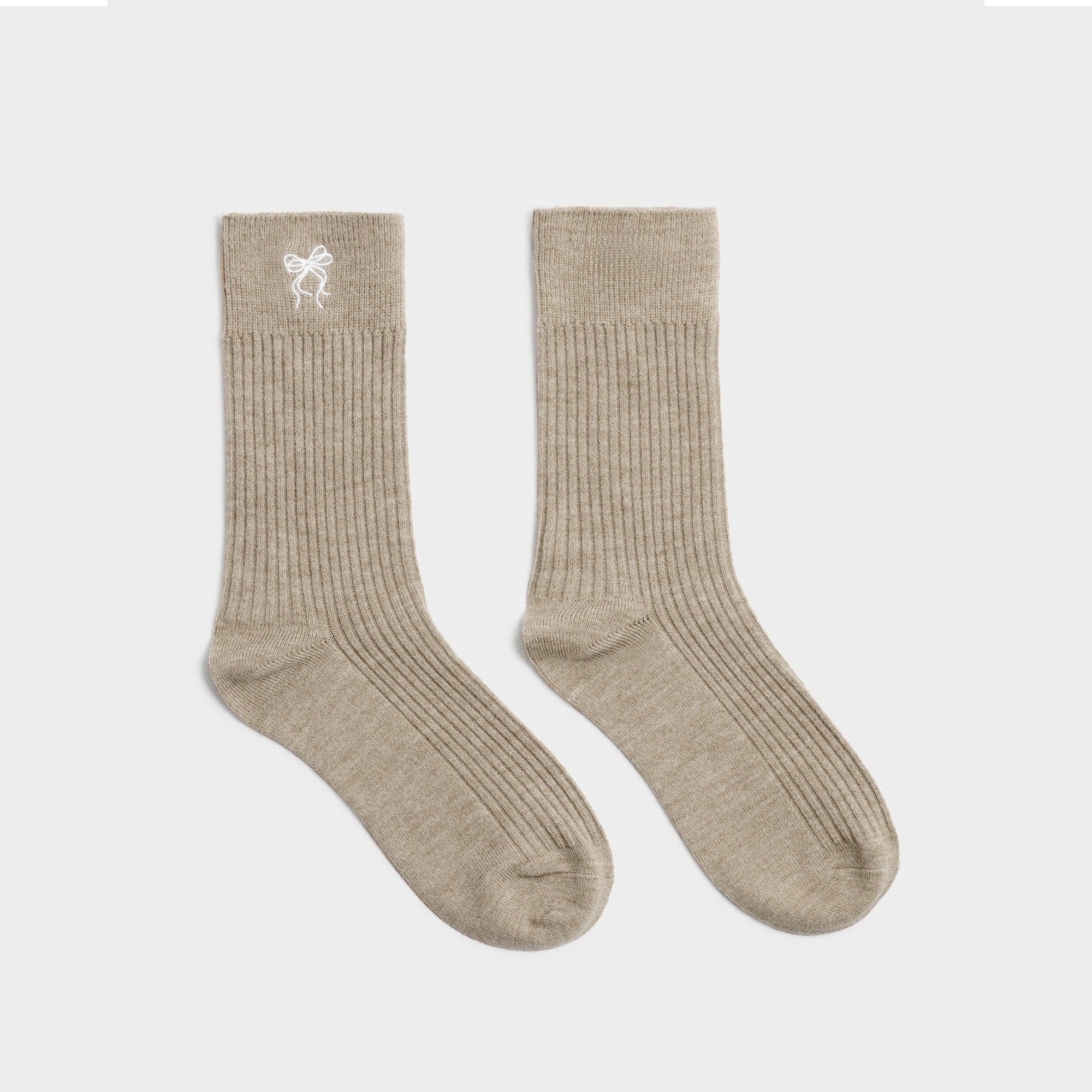 KLS816 - Ribbed Taupe Bow Socks in Gift Box