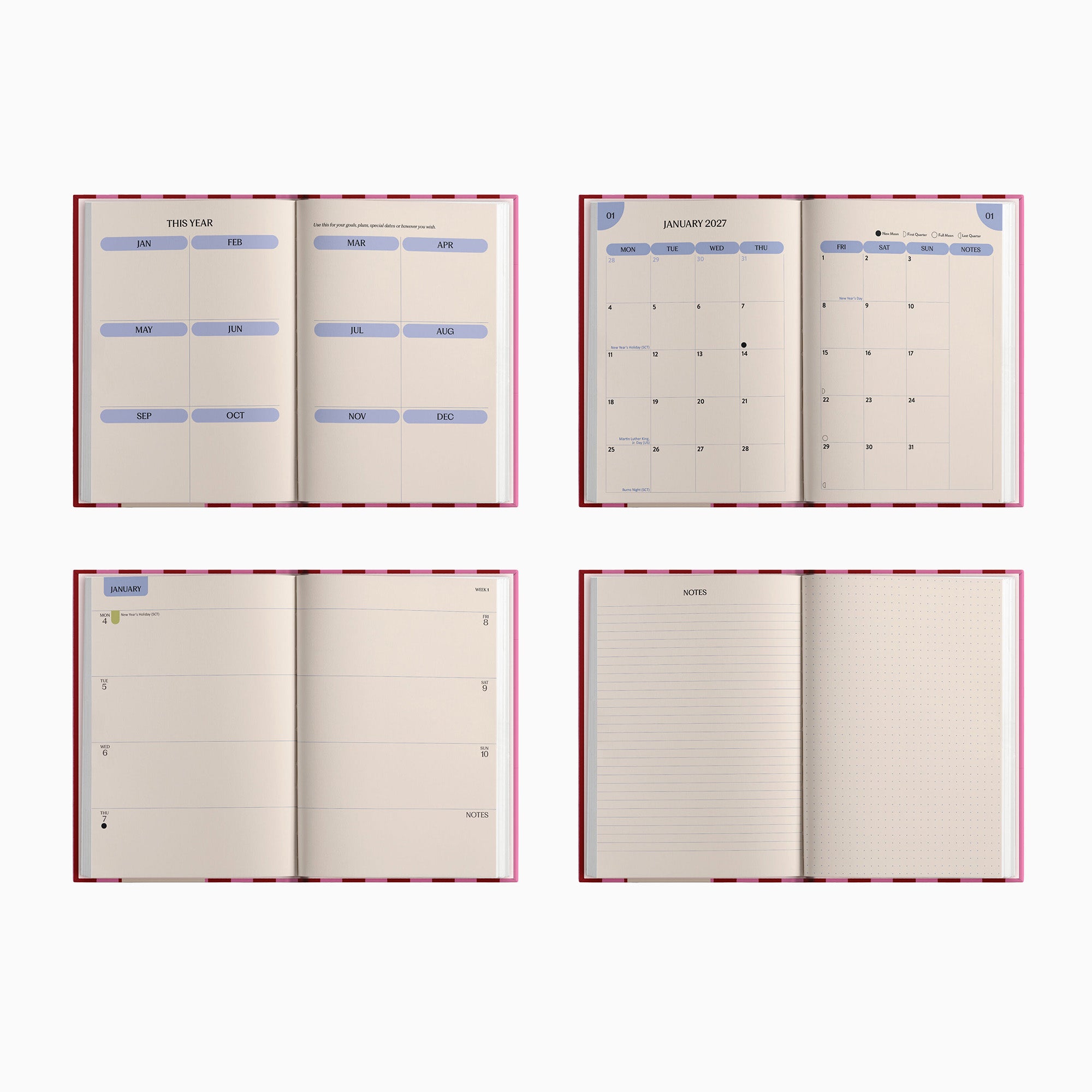 Diary-DIARY-A5-PNR - 2027 Pink & Red Stripe A5 Diary-Good Tuesday