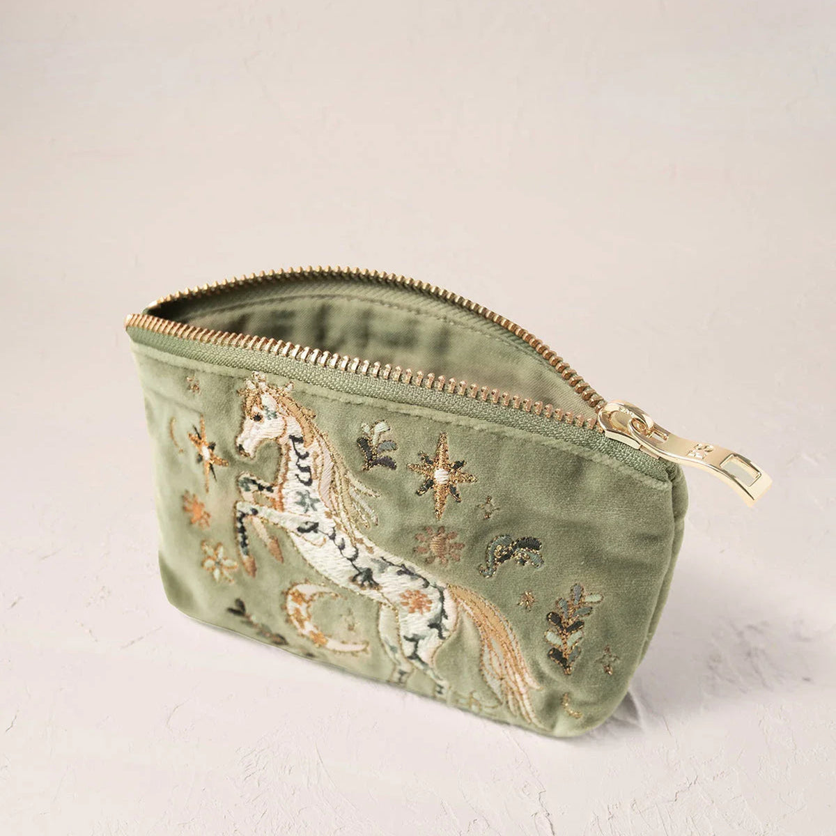 11482 - Mystical Horse Velvet Coin Purse Olive