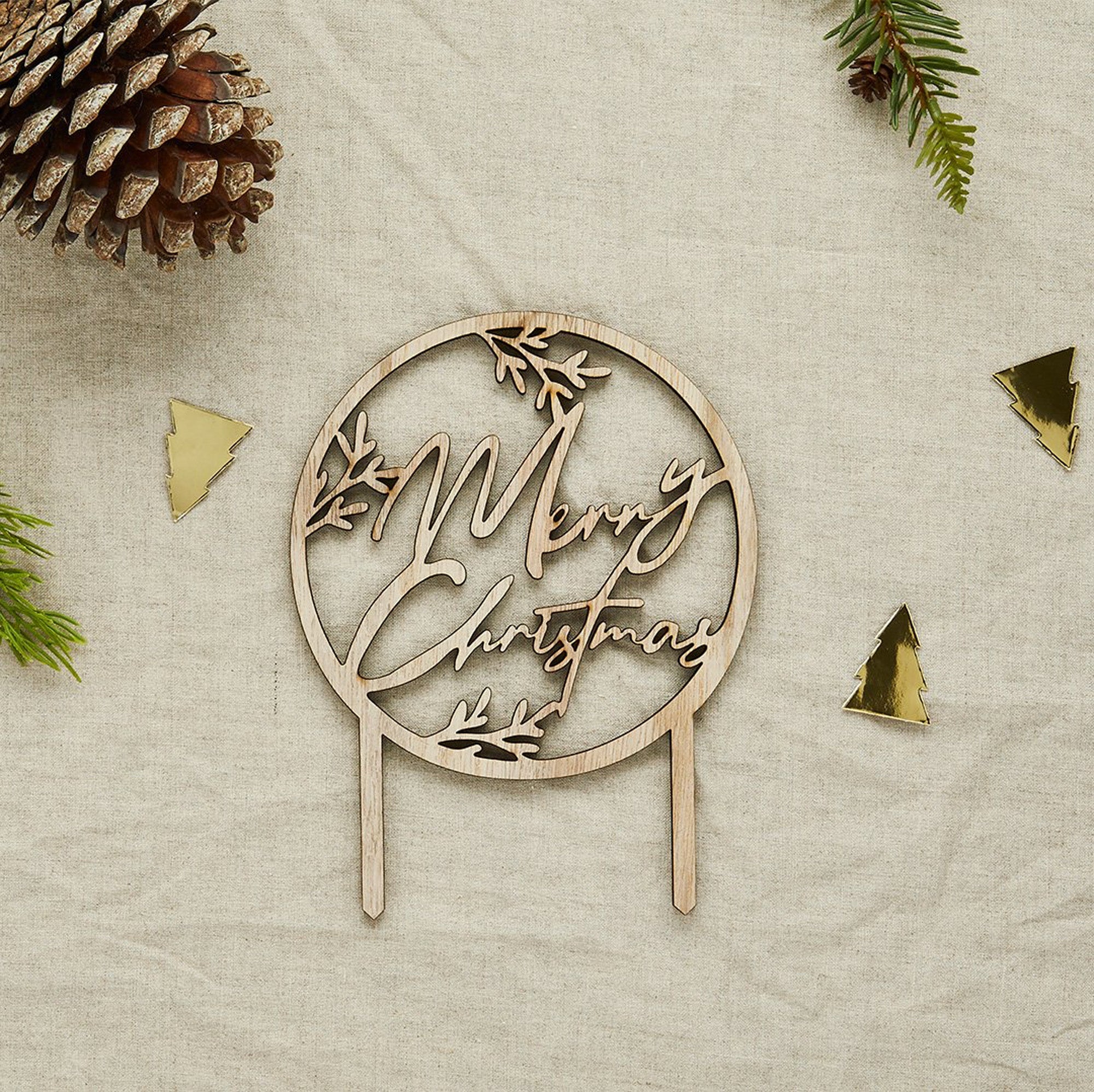 HBFF124 - Merry Christmas Wooden Cake Topper