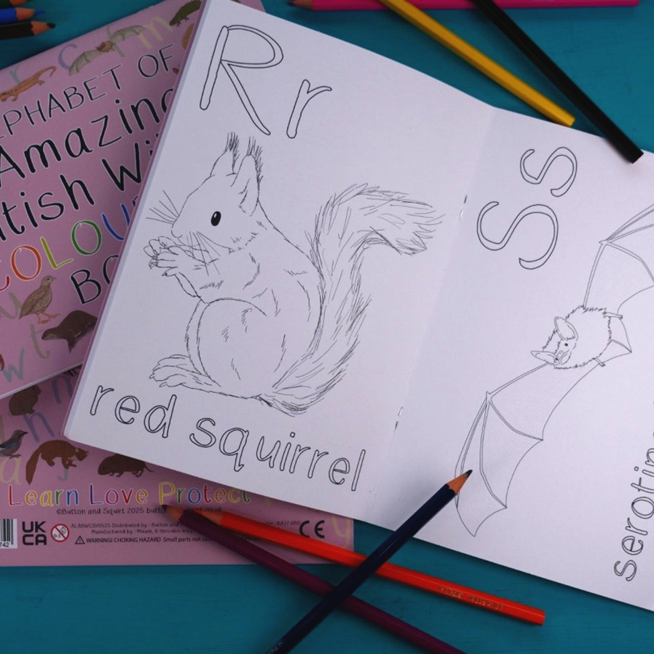 Colouring Book-AABWCB - British Wildlife Alphabet Colouring Book-Button & Squirt