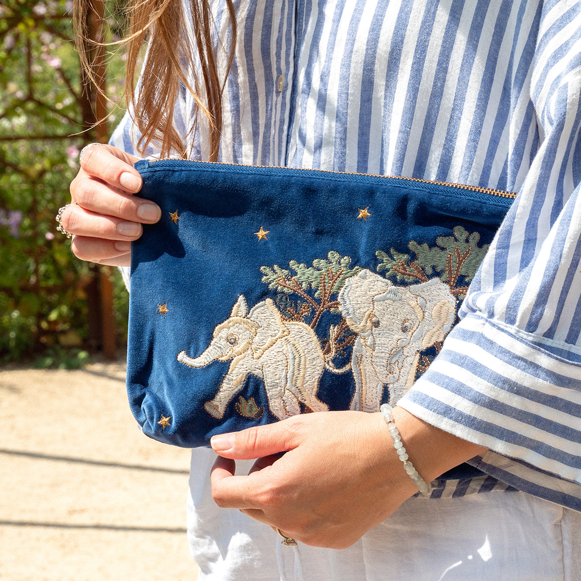 Pouch-71762 - Baby Elephant Navy Velvet Everyday Pouch-Elizabeth Scarlett