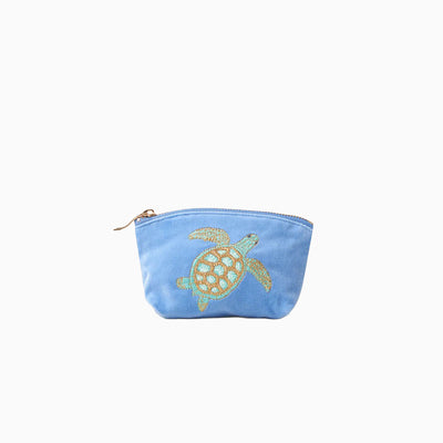Swimming Turtle Blue Velvet Coin Purse - Whistlefish