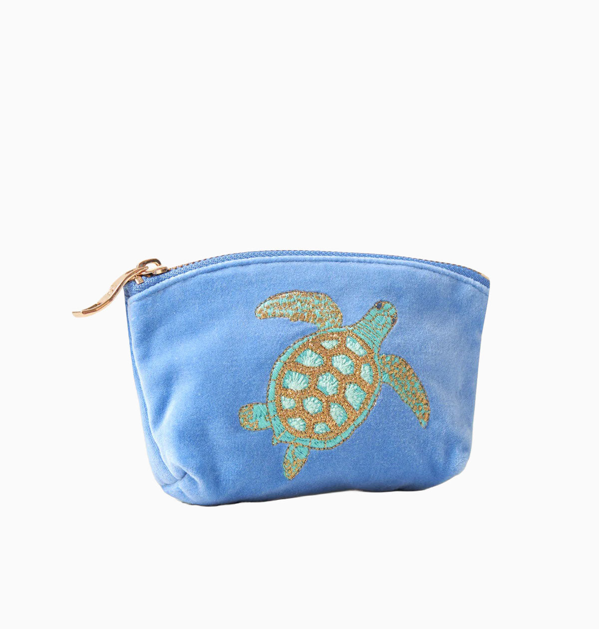 Coin Purse-71823 - Swimming Turtle Blue Velvet Coin Purse-Elizabeth Scarlett