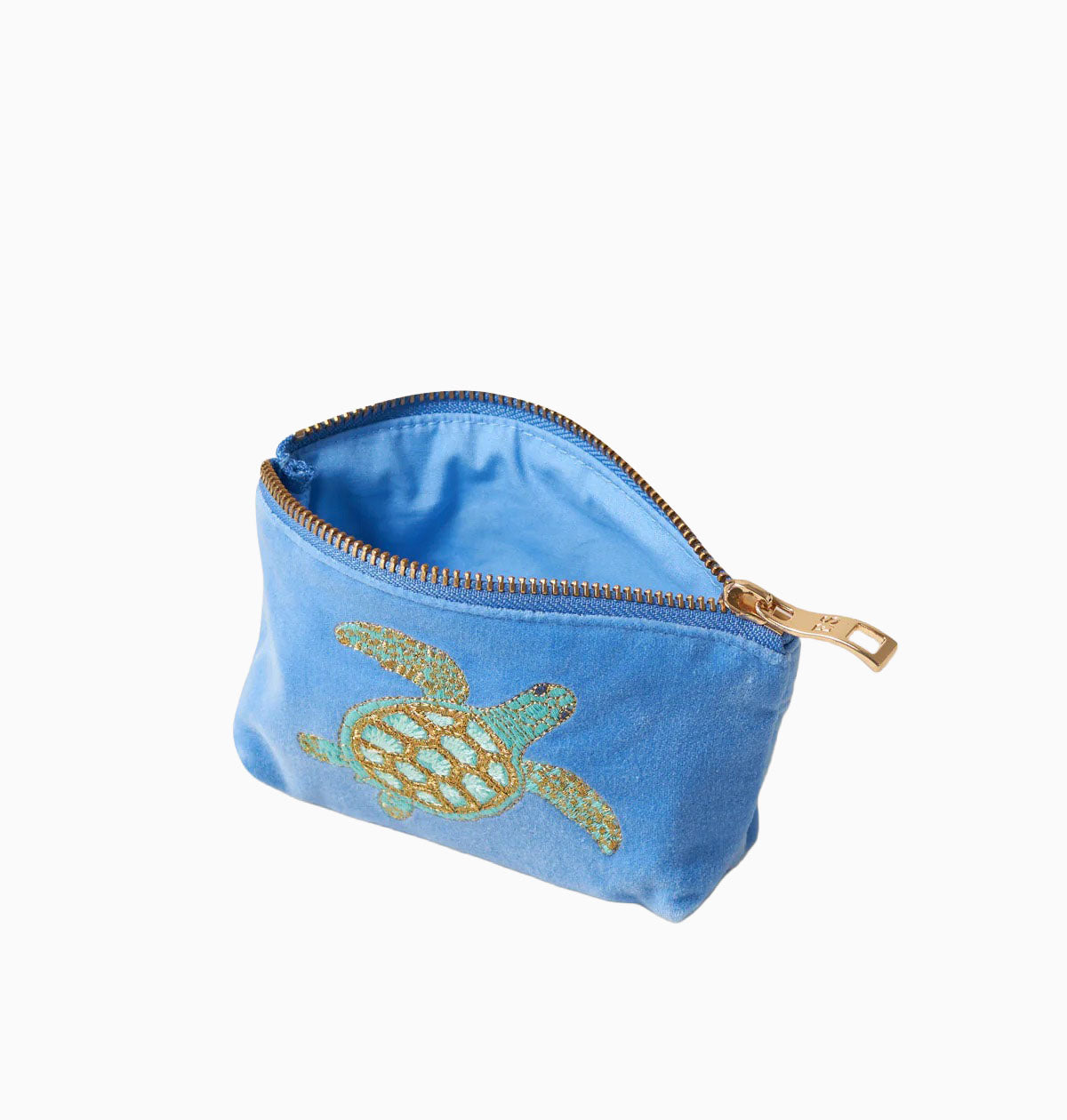 Coin Purse-71823 - Swimming Turtle Blue Velvet Coin Purse-Elizabeth Scarlett