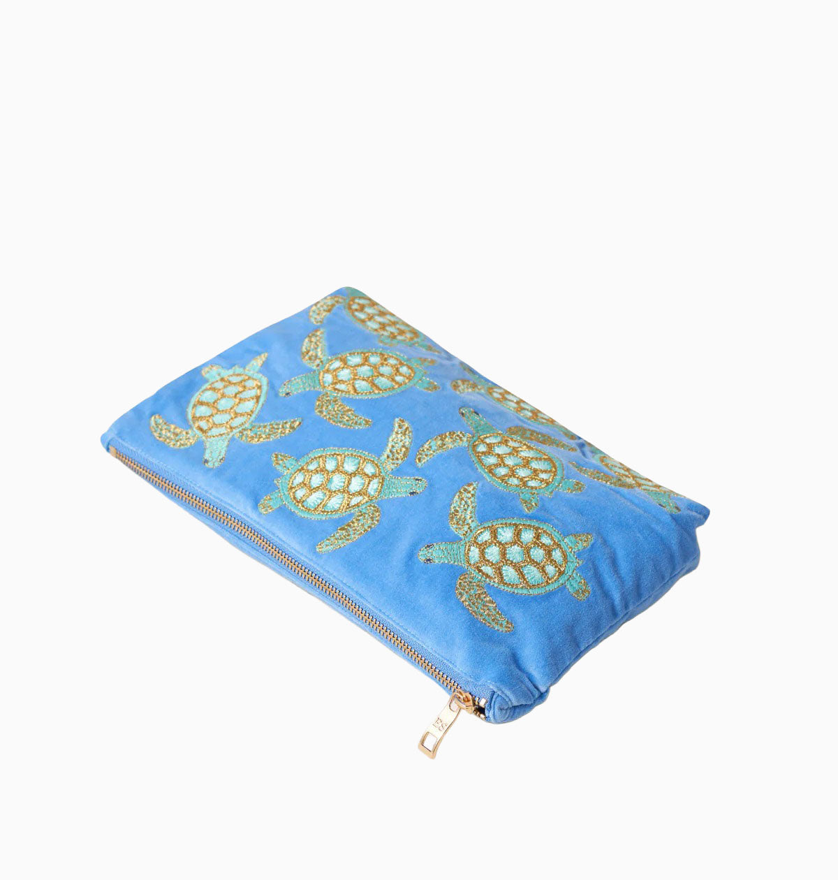 Pouch-71878 - Swimming Turtle Blue Velvet Everyday Pouch-Elizabeth Scarlett