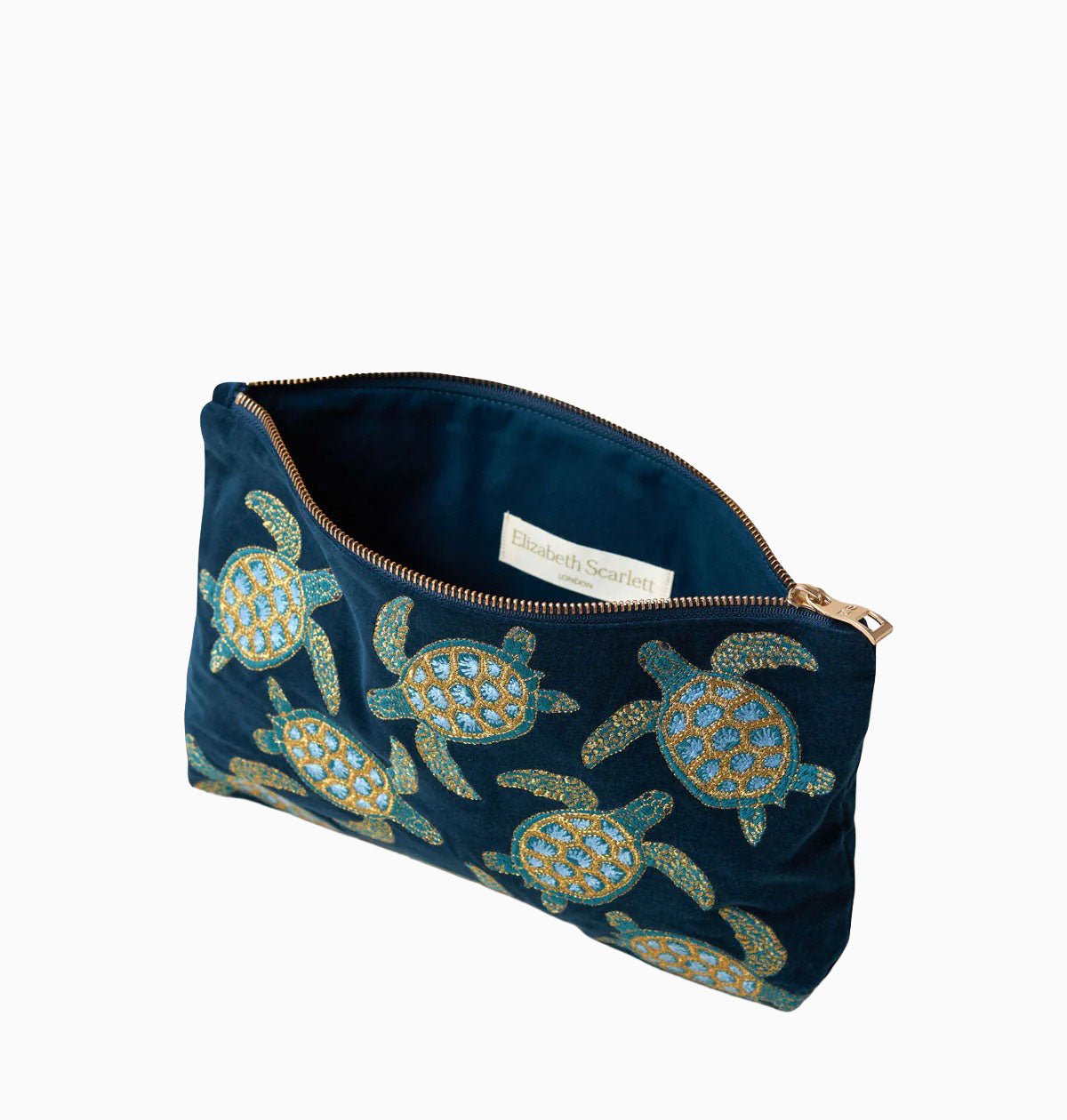 Pouch-74589 - Swimming Turtle Navy Velvet Everyday Pouch-Elizabeth Scarlett