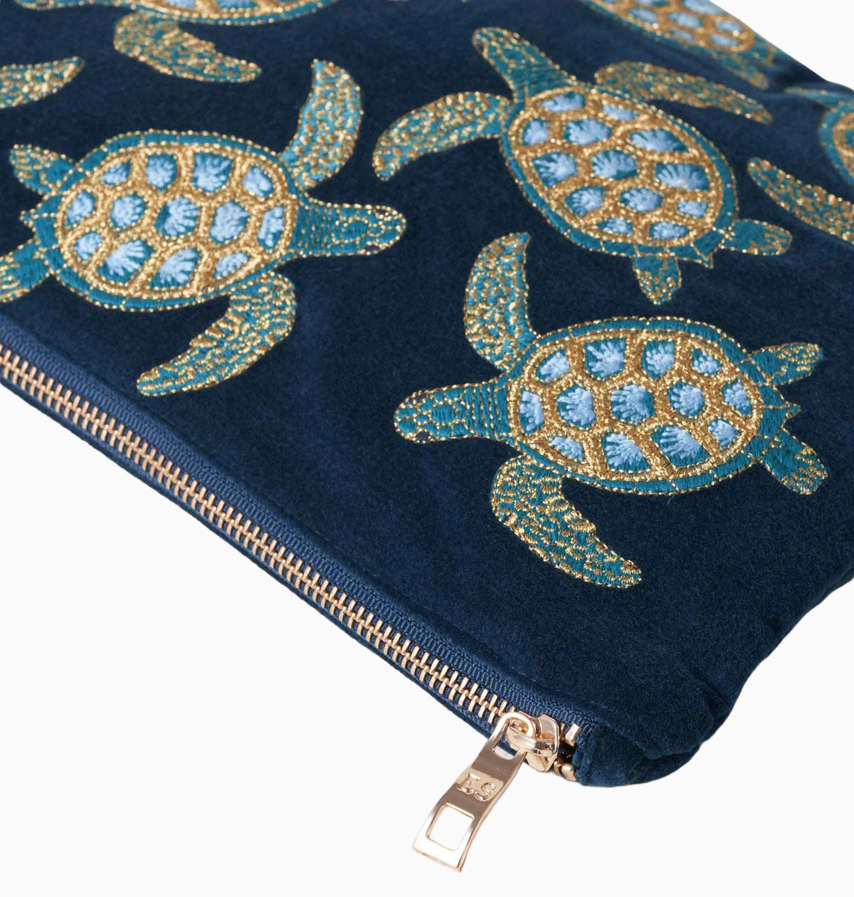 Pouch-74589 - Swimming Turtle Navy Velvet Everyday Pouch-Elizabeth Scarlett