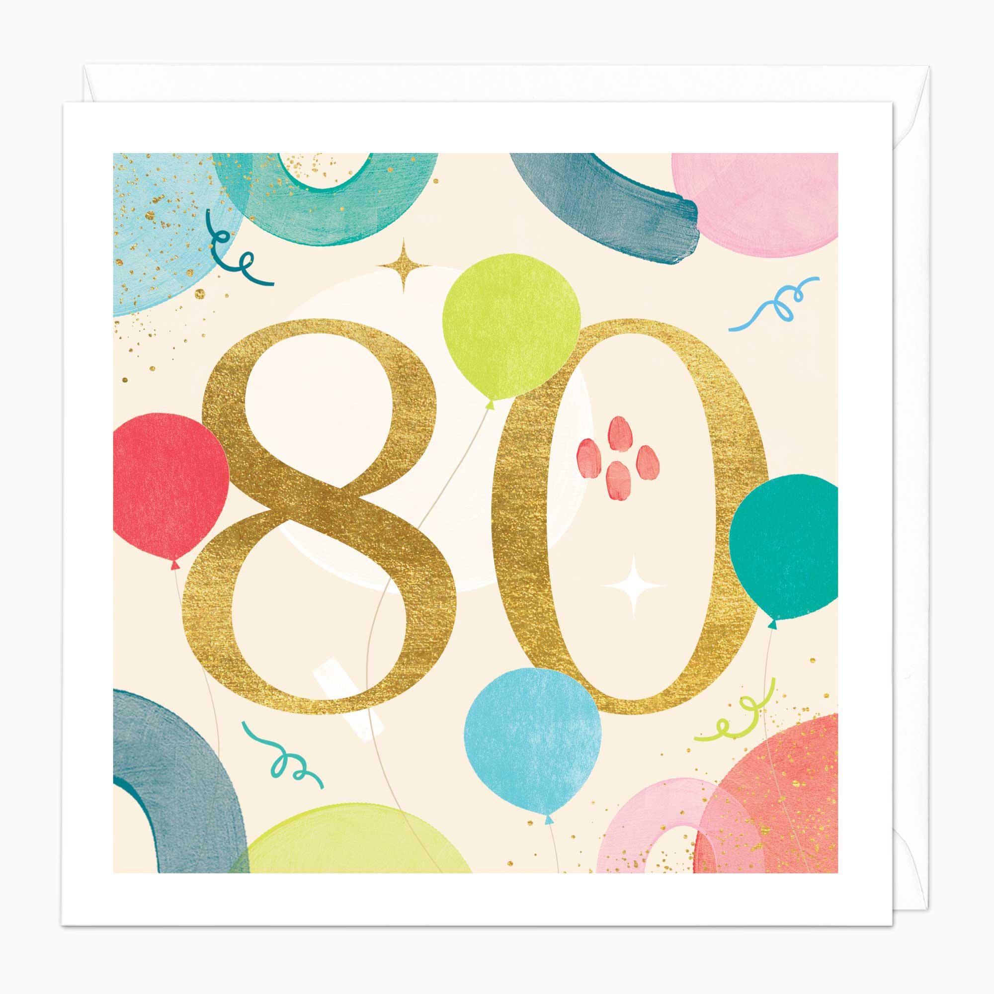 Greeting Card-E352 - 80th Balloons Birthday Card-Whistlefish