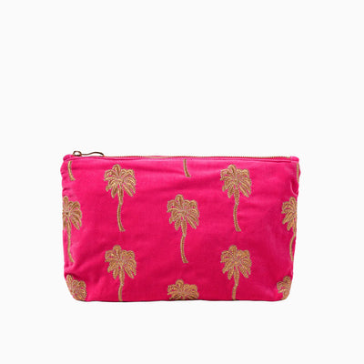 Gold Palm Pink Velvet Everyday Pouch - Whistlefish
