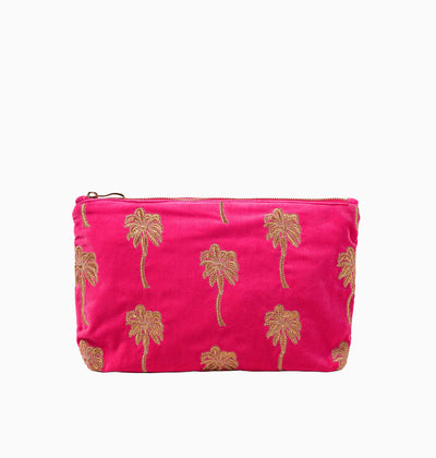 Pouch-83345 - Gold Palm Pink Velvet Everyday Pouch-Elizabeth Scarlett