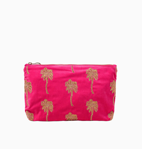 Pouch-83345 - Gold Palm Pink Velvet Everyday Pouch-Elizabeth Scarlett