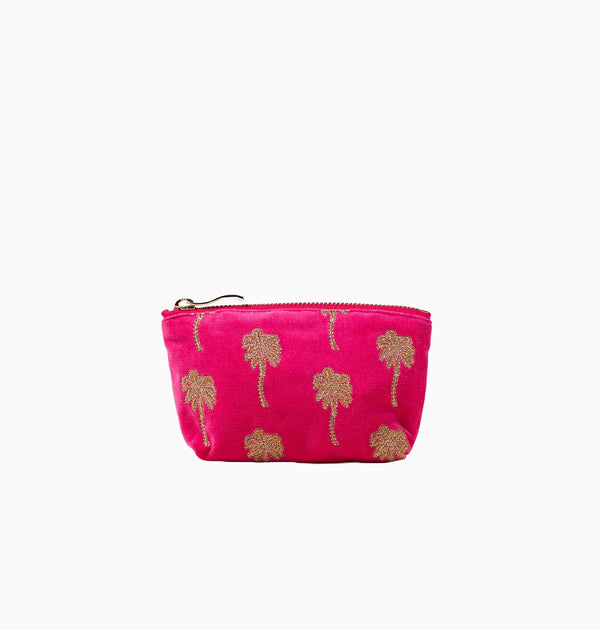 Coin Purse-83390 - Gold Palm Pink Velvet Coin Purse-Elizabeth Scarlett