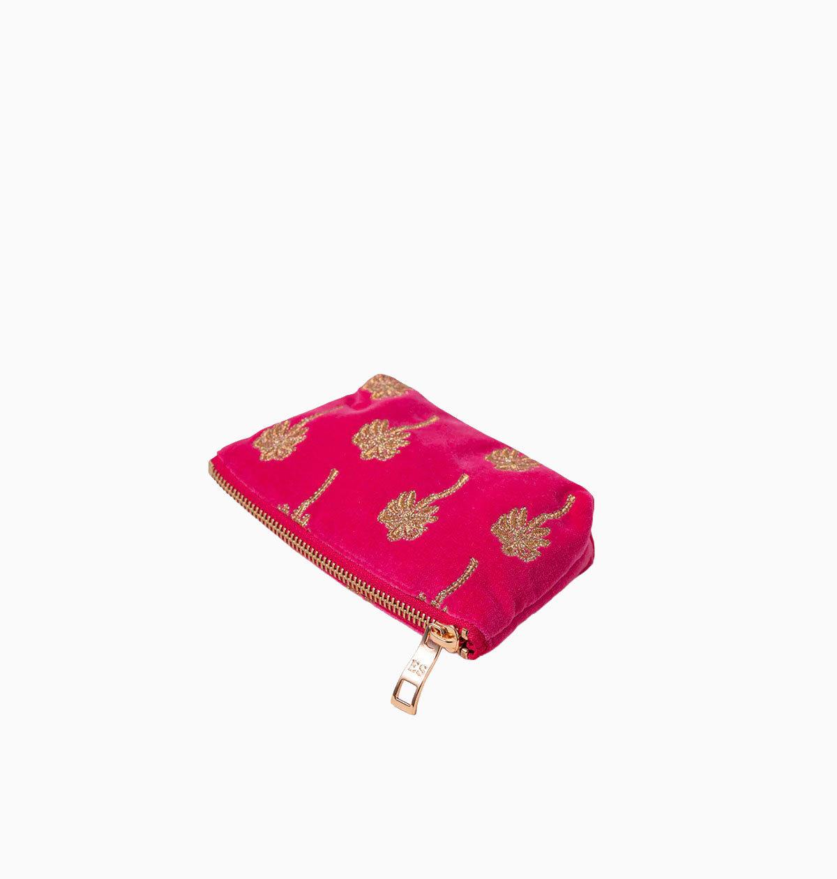 Coin Purse-83390 - Gold Palm Pink Velvet Coin Purse-Elizabeth Scarlett