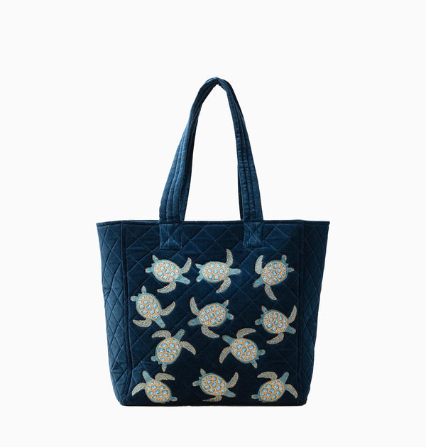 Velvet Tote-85387 - Turtle Marine Navy Tote-Elizabeth Scarlett