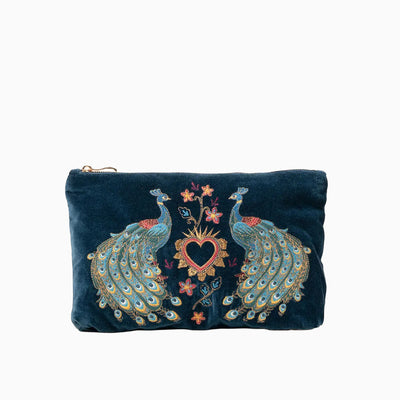 Peacock Floral Velvet Everyday Pouch - Whistlefish