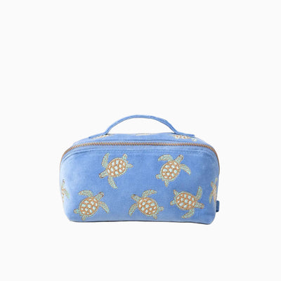 Turtle Blue Velvet Open Flat Makeup Bag - Whistlefish