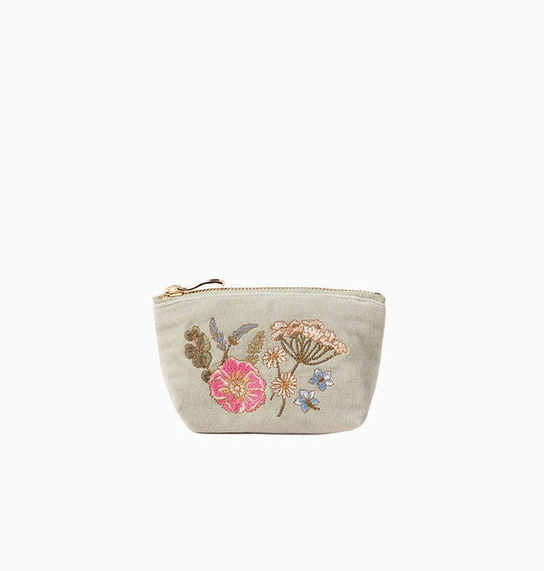 Coin Purse-97977 - Pressed Flowers Sage Velvet Coin Purse-Elizabeth Scarlett