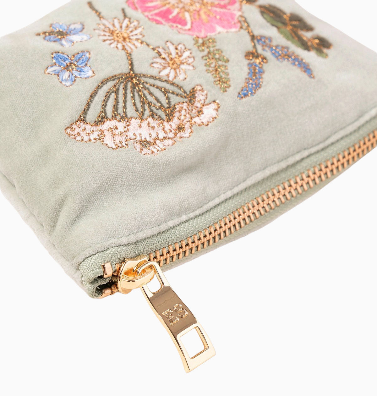 Coin Purse-97977 - Pressed Flowers Sage Velvet Coin Purse-Elizabeth Scarlett