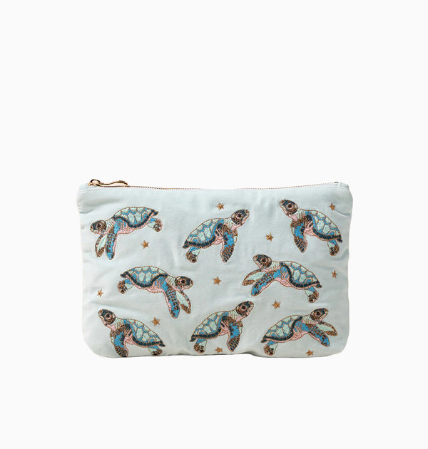 Pouch-98738 - Baby Turtle Ice Blue Velvet Everyday Pouch-Elizabeth Scarlett