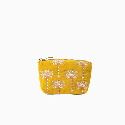 Sunrise Palms Mustard Velvet Coin Purse - Whistlefish